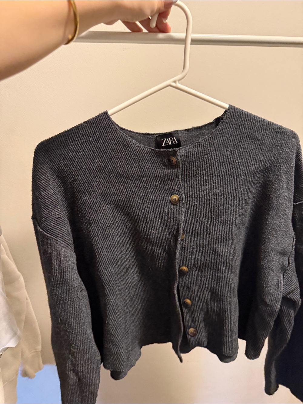 ZARA Dark Gray Ribbed Button-Front Cardigan